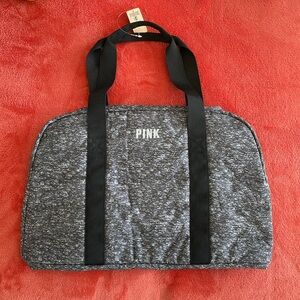 New PINK Waterproof Grey and Black Duffle Bag with Shoulder Strap